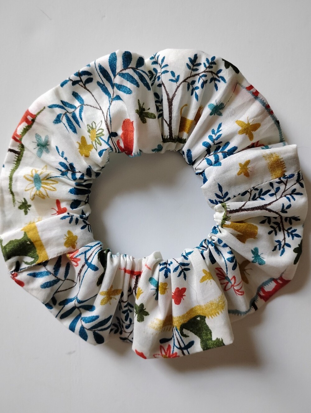Liberty Art Fabric Scrunchie Plum Dog Colorful Cottagecore Bespoke Red Blue